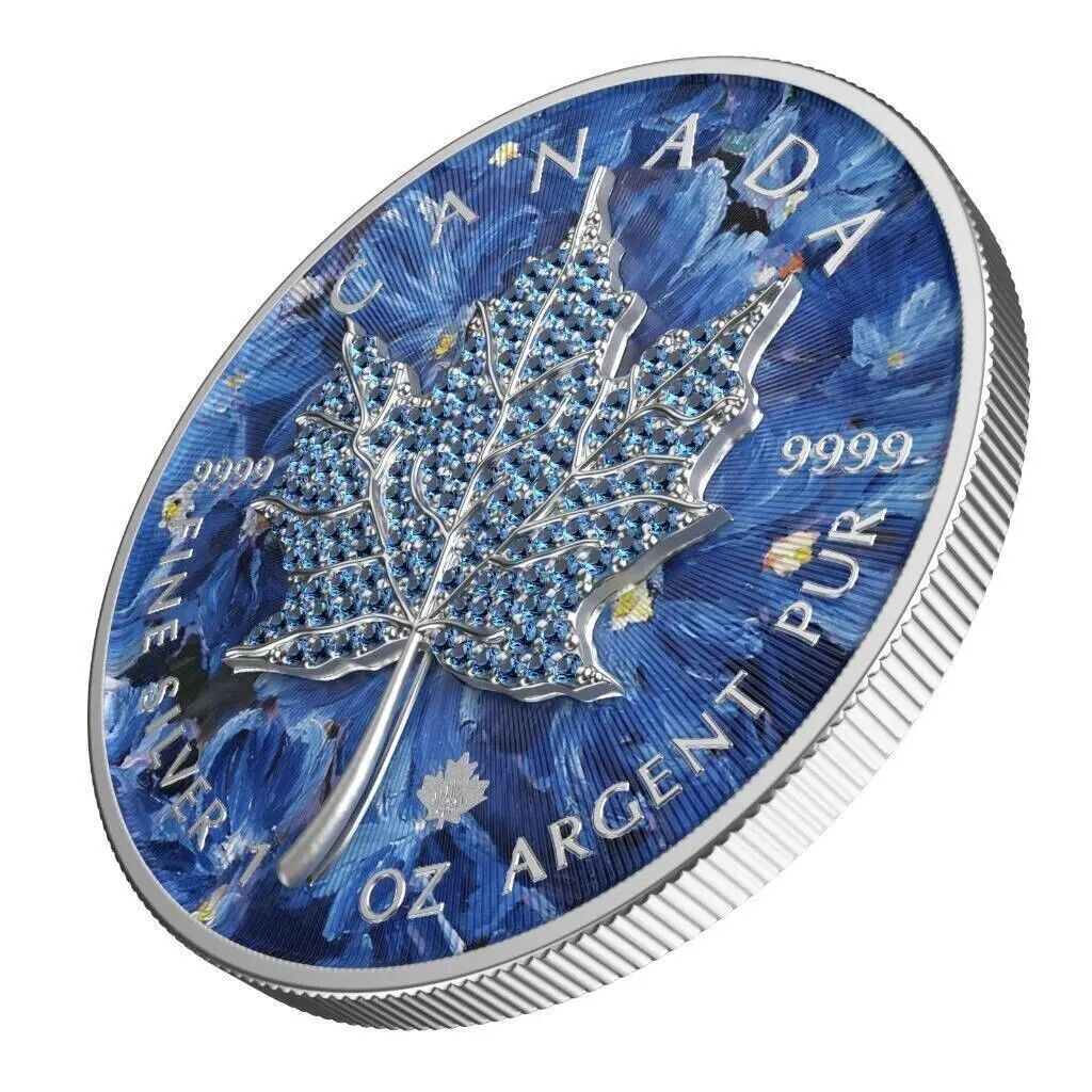 1 Oz Silver Coin 2022 Canada $5 Maple Seasons February Bejeweled Leaf Insert-classypw.com-2