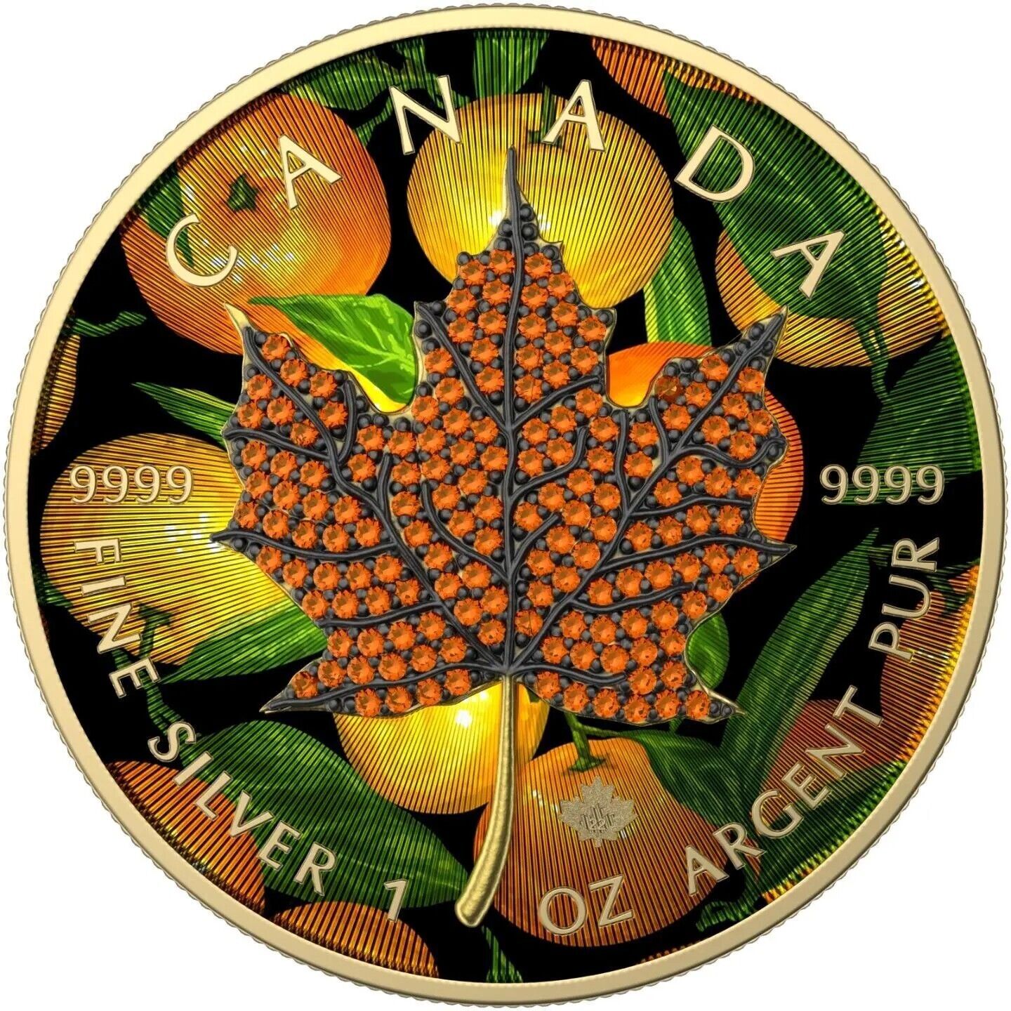 1 Oz Silver Coin 2022 Canada $5 Maple Seasons November Bejeweled Leaf Insert-classypw.com-1