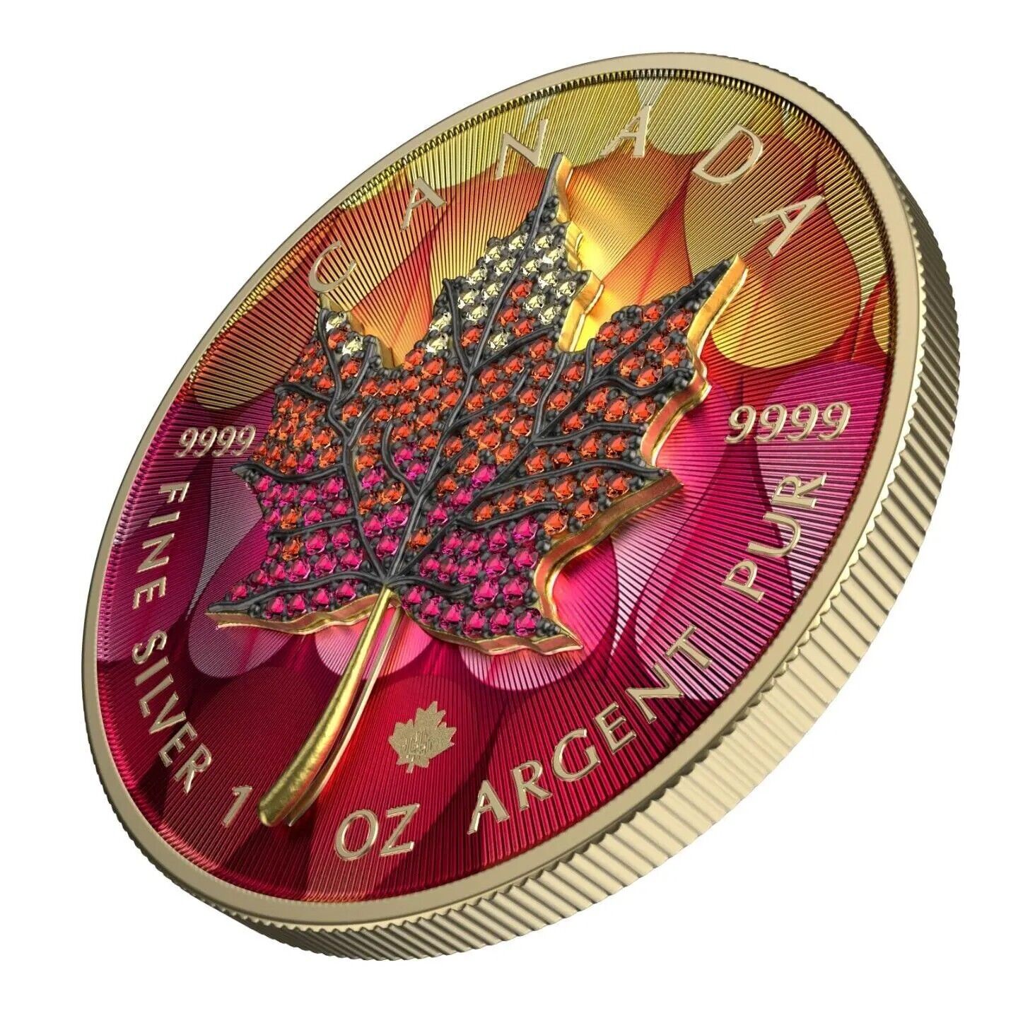 1 Oz Silver Coin 2022 Canada $5 Maple Seasons September Bejeweled Leaf Insert-classypw.com-1