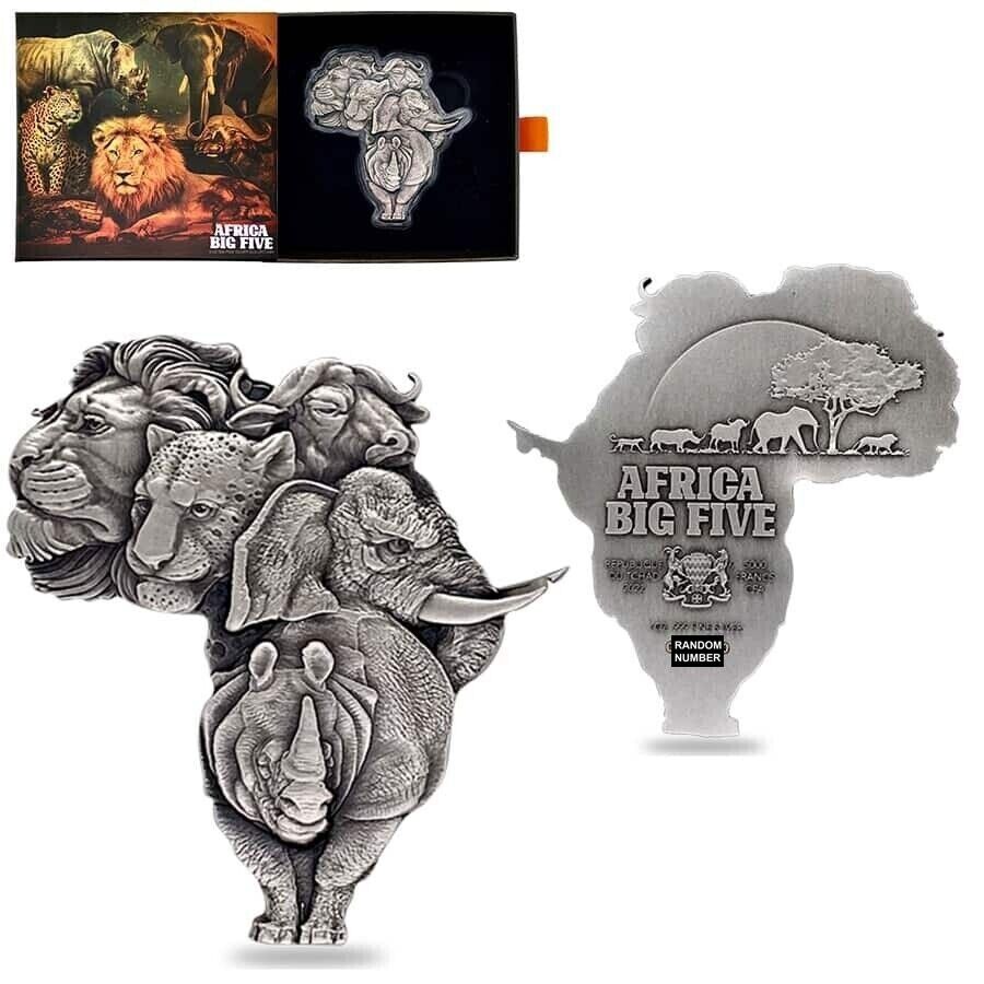 1 Oz Silver Coin 2022 Chad 500 CFA Francs Big Five Africa Shaped High Relief-classypw.com-1