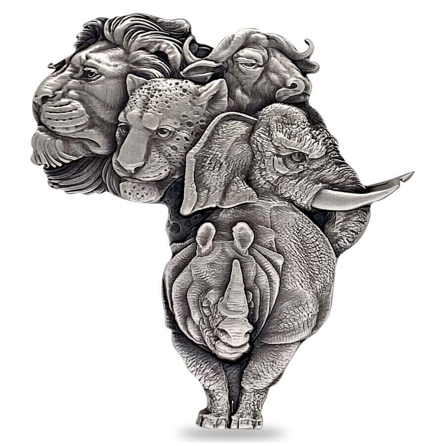 1 Oz Silver Coin 2022 Chad 500 CFA Francs Big Five Africa Shaped High Relief-classypw.com-2