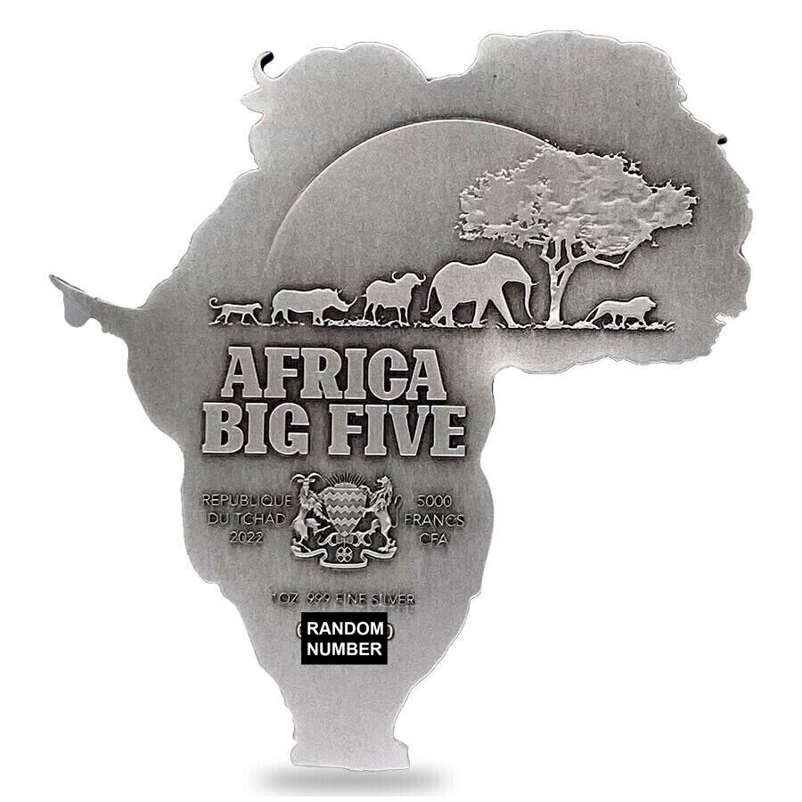 1 Oz Silver Coin 2022 Chad 500 CFA Francs Big Five Africa Shaped High Relief-classypw.com-4