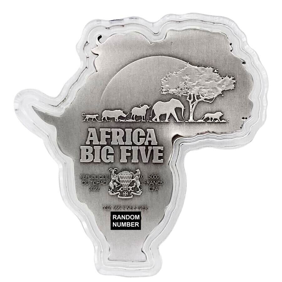 1 Oz Silver Coin 2022 Chad 500 CFA Francs Big Five Africa Shaped High Relief-classypw.com-5