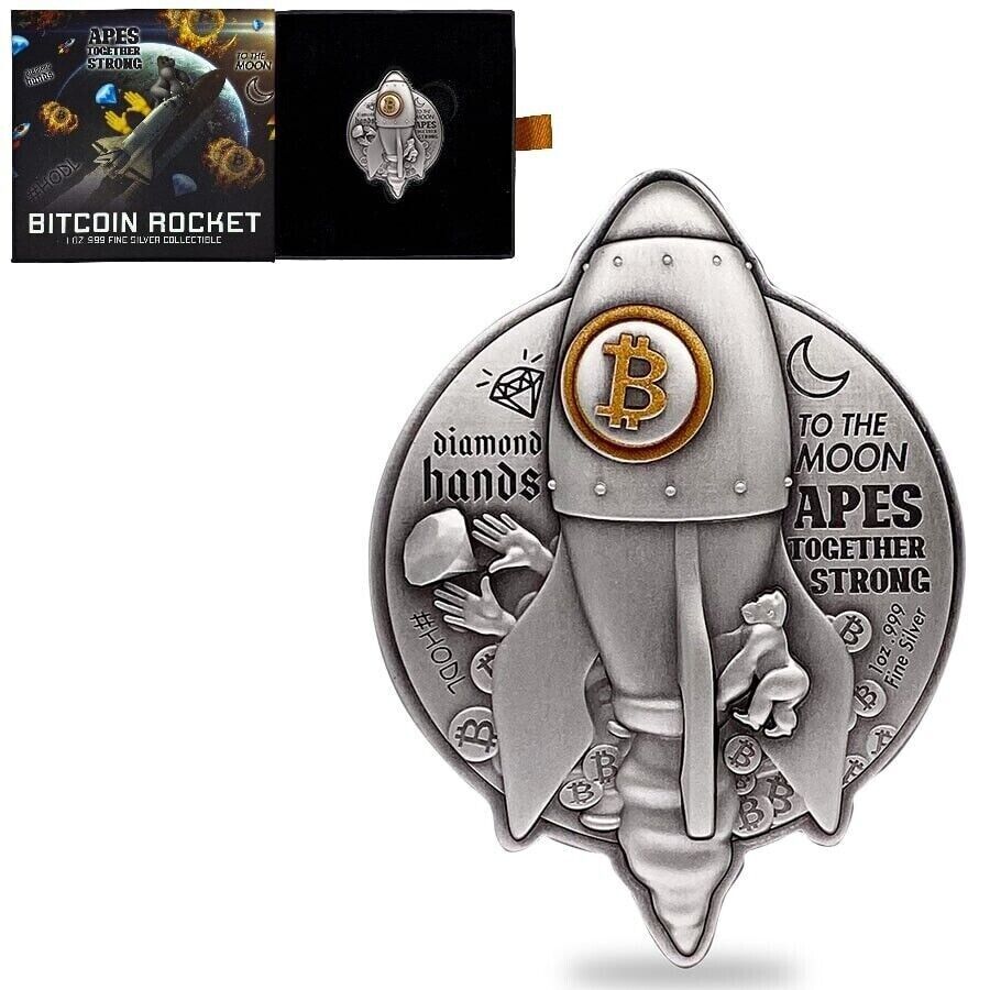 1 Oz Silver Coin 2022 Chad 5000 CFA Bitcoin Rocket Shaped Antiqued High Relief-classypw.com-1