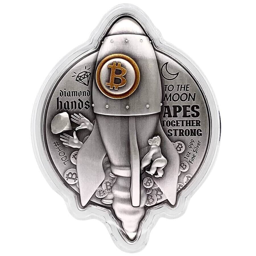 1 Oz Silver Coin 2022 Chad 5000 CFA Bitcoin Rocket Shaped Antiqued High Relief-classypw.com-3