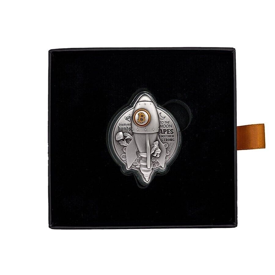 1 Oz Silver Coin 2022 Chad 5000 CFA Bitcoin Rocket Shaped Antiqued High Relief-classypw.com-6