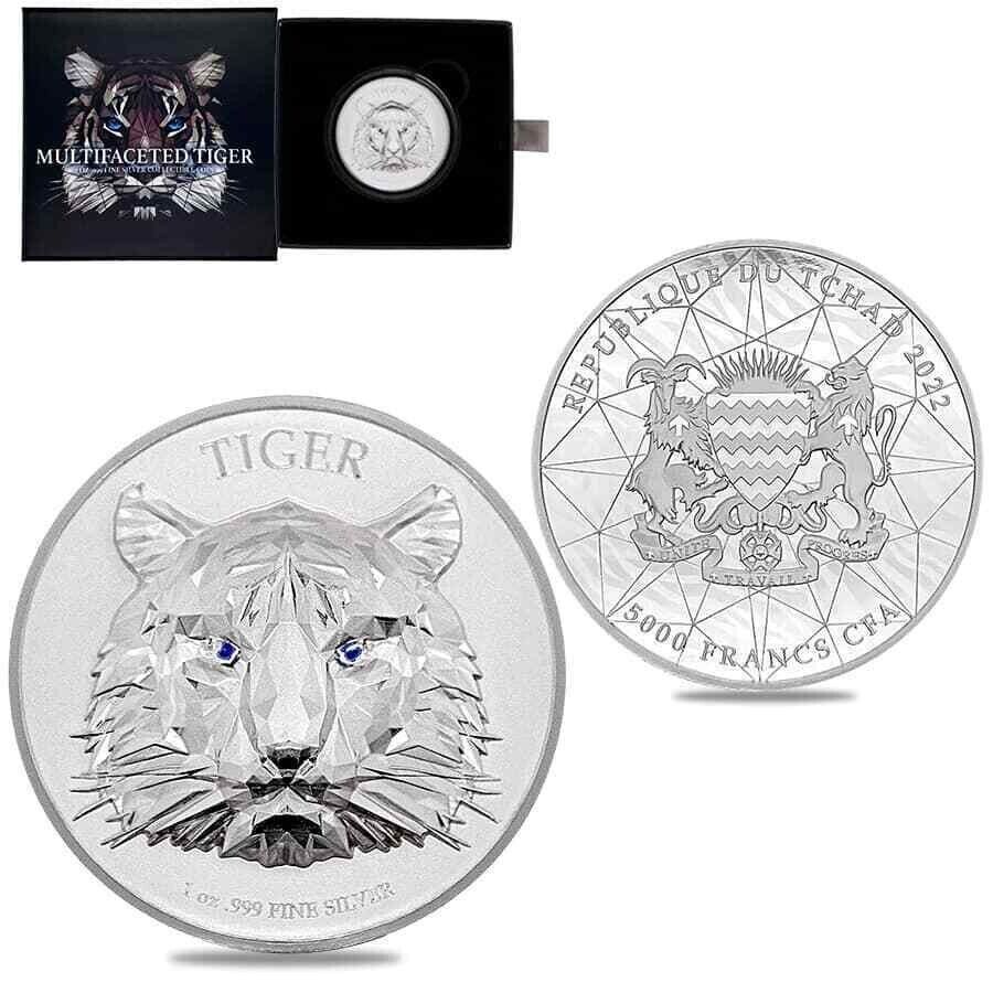 1 Oz Silver Coin 2022 Chad 5000 Francs CFA Multifaceted Tiger Ultra High Relief-classypw.com-1