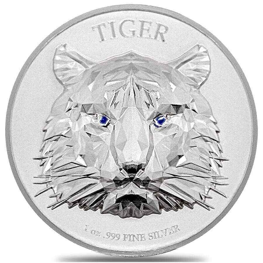 1 Oz Silver Coin 2022 Chad 5000 Francs CFA Multifaceted Tiger Ultra High Relief-classypw.com-2