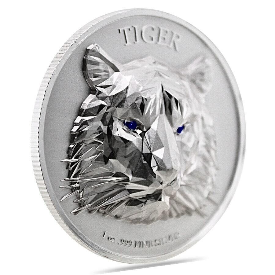 1 Oz Silver Coin 2022 Chad 5000 Francs CFA Multifaceted Tiger Ultra High Relief-classypw.com-6