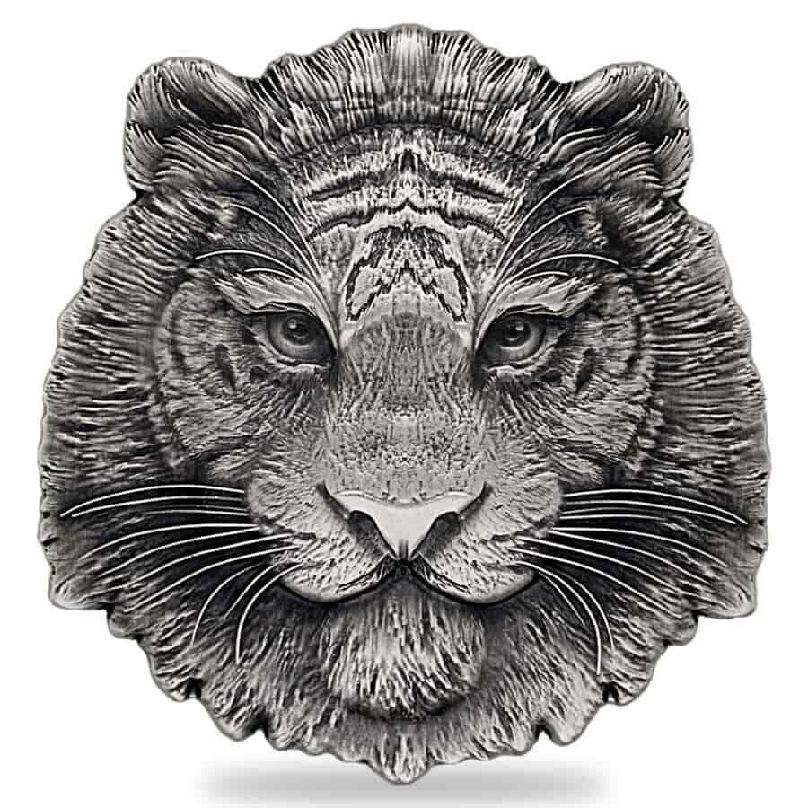 1 Oz Silver Coin 2022 Chad 5000 Francs CFA Tiger Shaped High Relief Coin-classypw.com-2