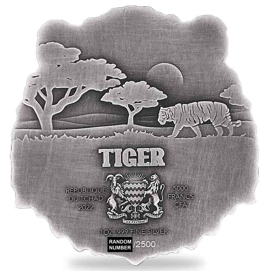 1 Oz Silver Coin 2022 Chad 5000 Francs CFA Tiger Shaped High Relief Coin-classypw.com-4