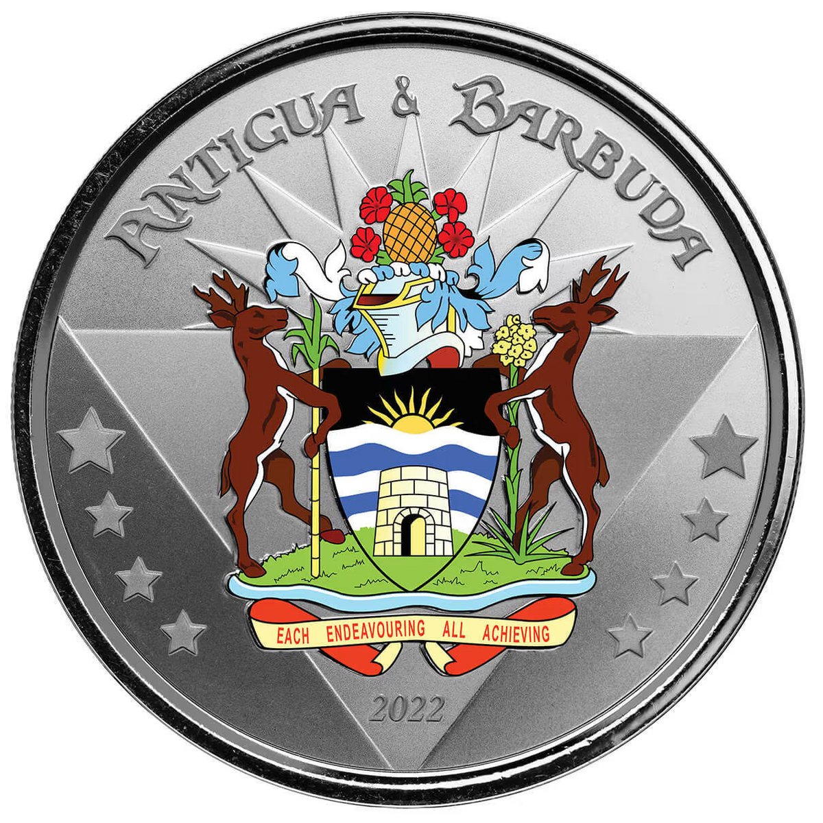 1 Oz Silver Coin 2022 EC8 Antigua &amp; Barbuda $2 Scottsdale Color - Coat of Arms-classypw.com-2
