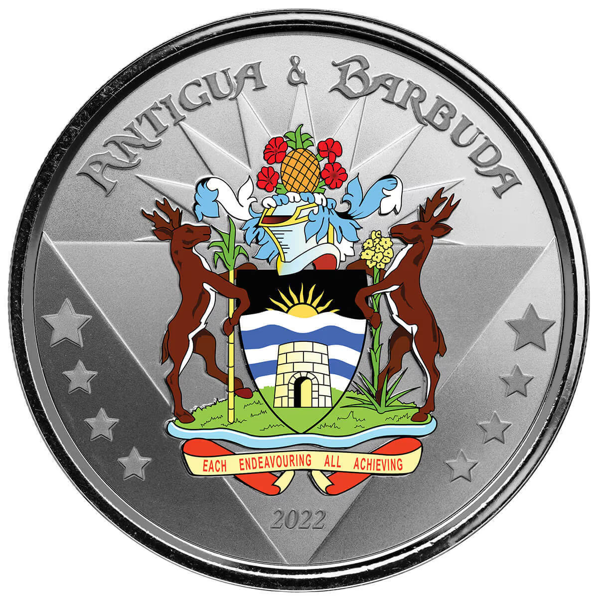 1 Oz Silver Coin 2022 EC8 Antigua & Barbuda $2 Scottsdale Color - Coat of Arms-classypw.com-1