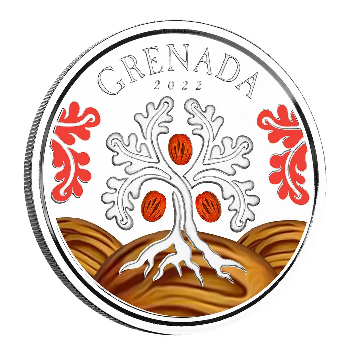 1 Oz Silver Coin 2022 EC8 Grenada $2 Scottsdale Mint Color Proof - Nutmeg Tree-classypw.com-1