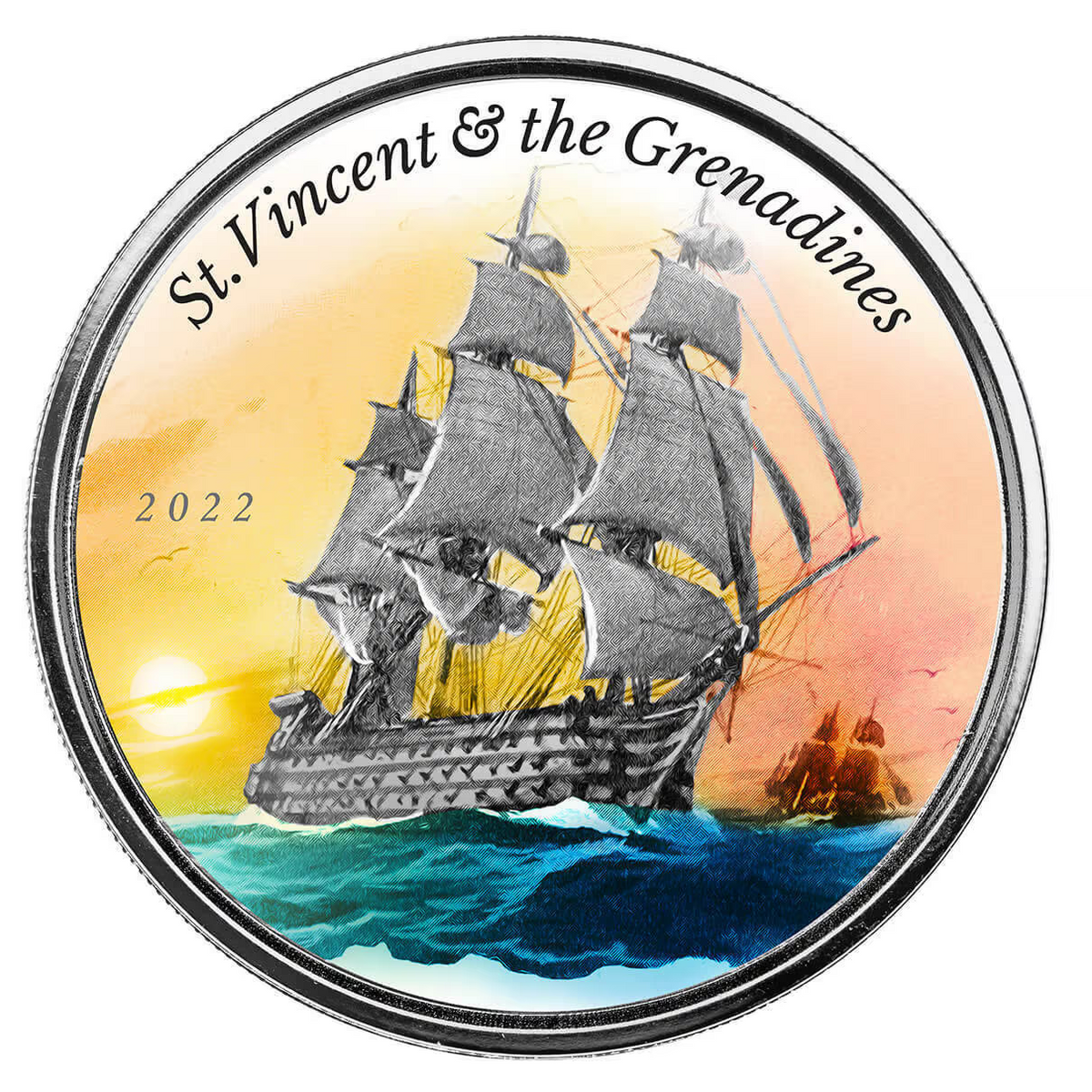 1 Oz Silver Coin 2022 EC8 St. Vincent &amp; the Grenadines $2 Color Proof - Warship-classypw.com-1