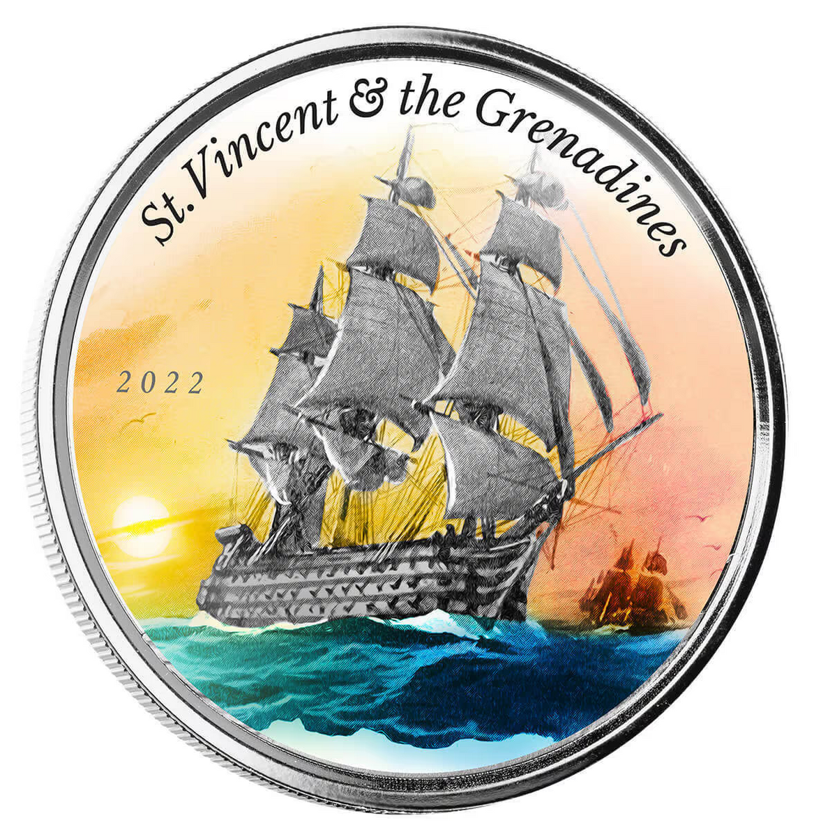 1 Oz Silver Coin 2022 EC8 St. Vincent &amp; the Grenadines $2 Color Proof - Warship-classypw.com-2