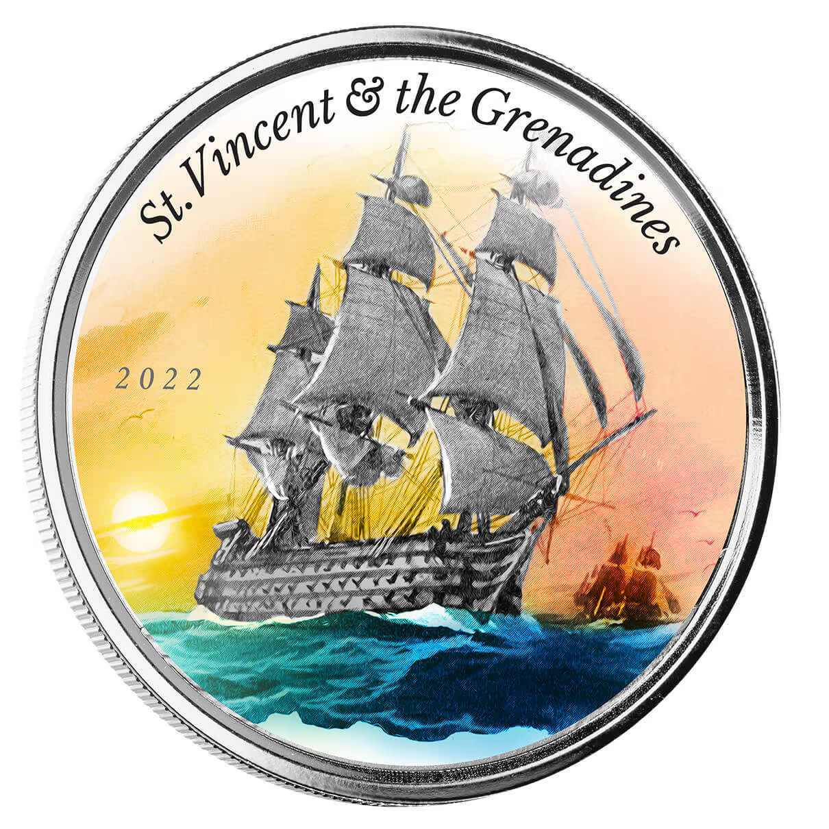 1 Oz Silver Coin 2022 EC8 St. Vincent & the Grenadines $2 Color Proof - Warship-classypw.com-2