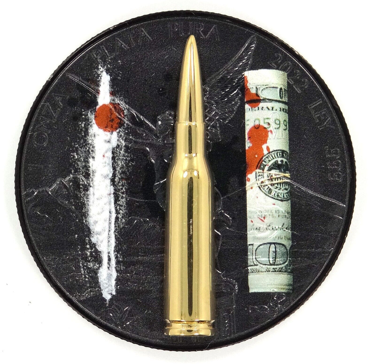 1 Oz Silver Coin 2022 Mexico Libertad Narcos 3D Gilded Bullet Insert Money Power-classypw.com-1