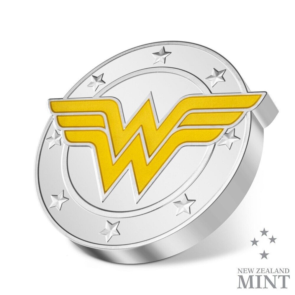 1 Oz Silver Coin 2022 Niue $2 DC Comics Wonder Woman Logo Silver Colorized Proof