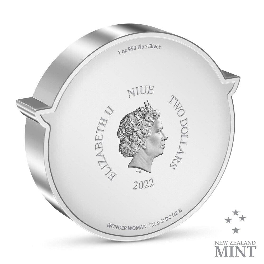 1 Oz Silver Coin 2022 Niue $2 DC Comics Wonder Woman Logo Silver Colorized Proof