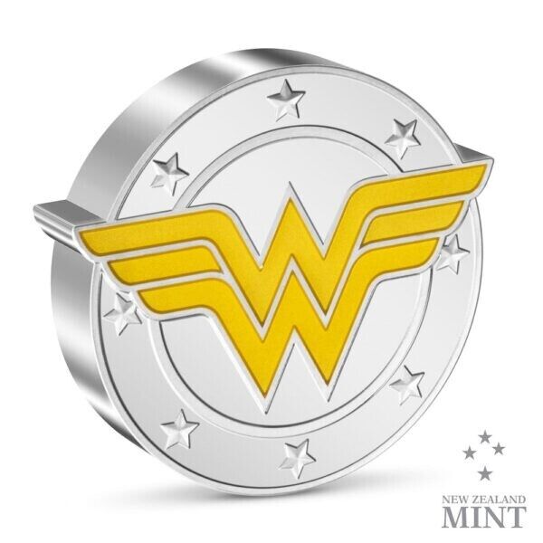 1 Oz Silver Coin 2022 Niue $2 DC Comics Wonder Woman Logo Silver Colorized Proof