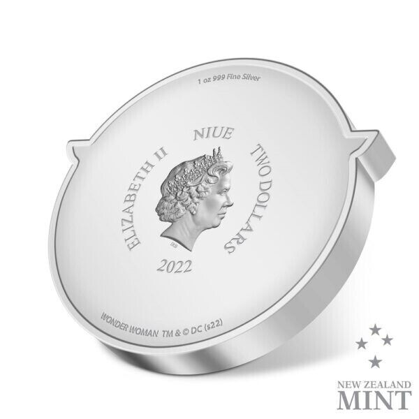 1 Oz Silver Coin 2022 Niue $2 DC Comics Wonder Woman Logo Silver Colorized Proof