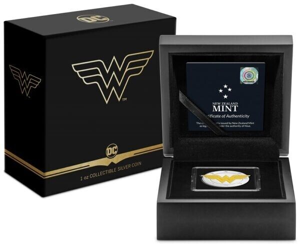1 Oz Silver Coin 2022 Niue $2 DC Comics Wonder Woman Logo Silver Colorized Proof