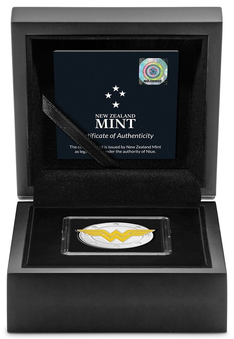 1 Oz Silver Coin 2022 Niue $2 DC Comics Wonder Woman Logo Silver Colorized Proof