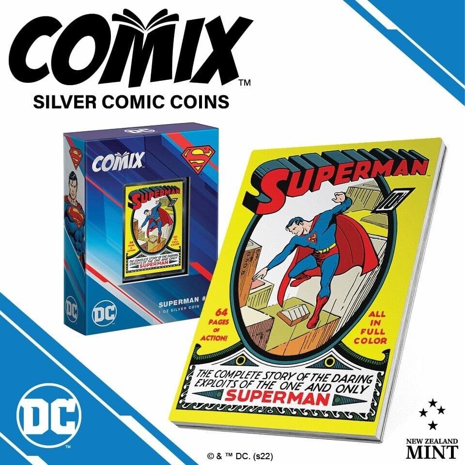 1 Oz Silver Coin 2022 Niue DC Comics Comix Superman #1 Colorized Proof Coin