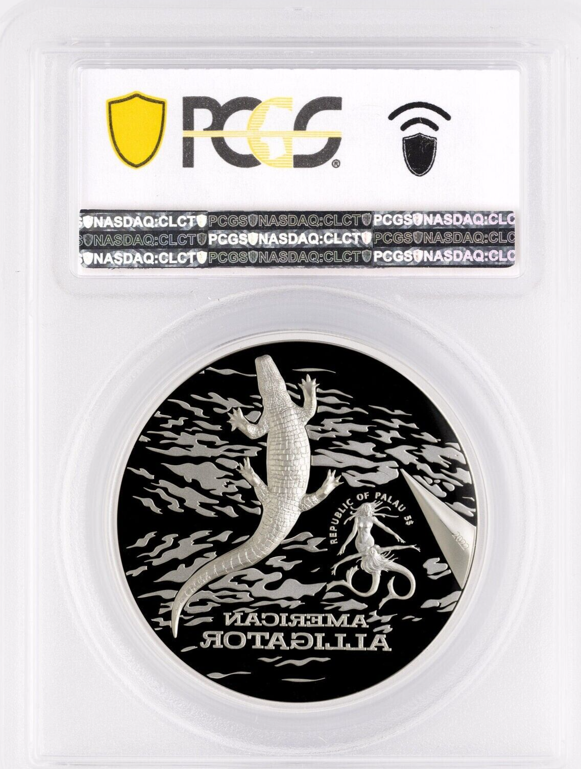 1 Oz Silver Coin 2022 Palau $5 American Alligator High Relief PCGS PR70DCAM Slab-classypw.com-2