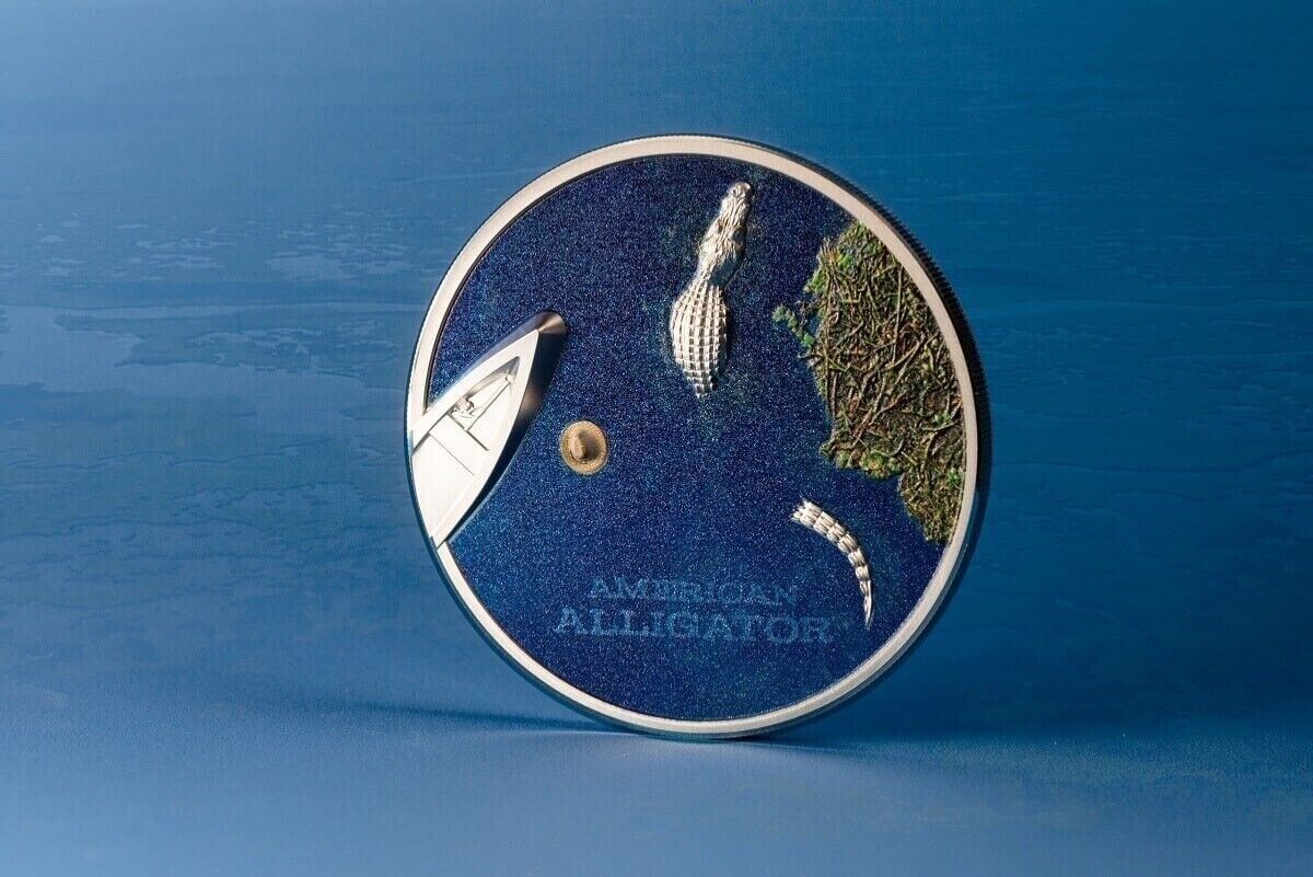 1 Oz Silver Coin 2022 Palau $5 Color Proof American Alligator Ultra High Relief-classypw.com-2