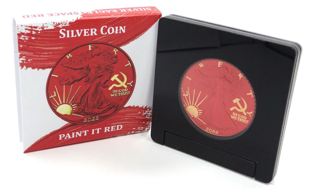 1 Oz Silver Coin 2022 USA $1 Liberty Eagle Paint It Red Communism Hammer&amp;Sickle-classypw.com-3