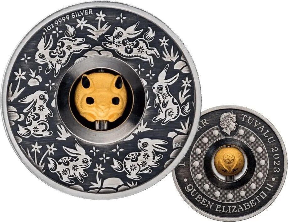 1 Oz Silver Coin 2023 $1 Tuvalu Rabbit Rotating Charm First Day PCGS PR70DCAM-classypw.com-3
