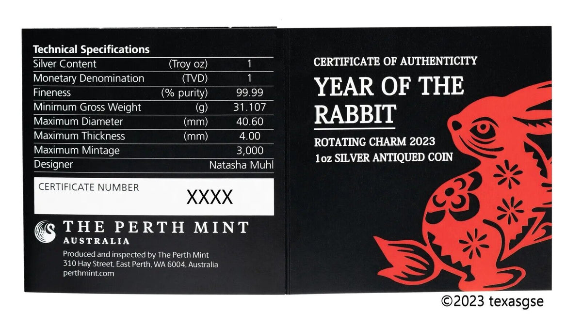 1 Oz Silver Coin 2023 $1 Tuvalu Rabbit Rotating Charm First Day PCGS PR70DCAM-classypw.com-5