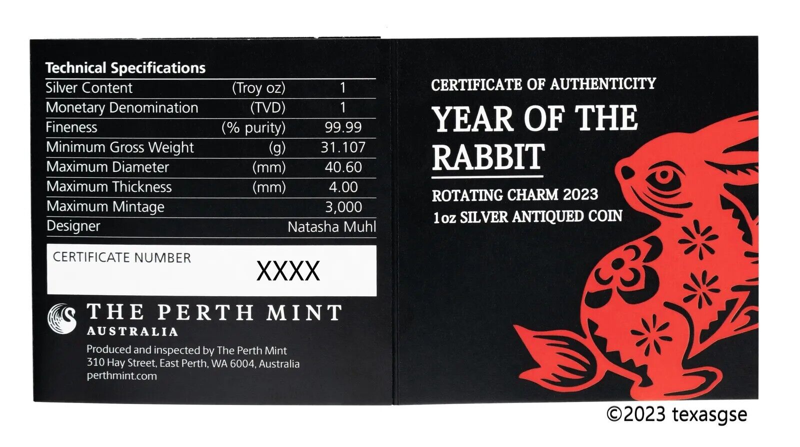 1 Oz Silver Coin 2023 $1 Tuvalu Rabbit Rotating Charm First Day PCGS PR70DCAM-classypw.com-5