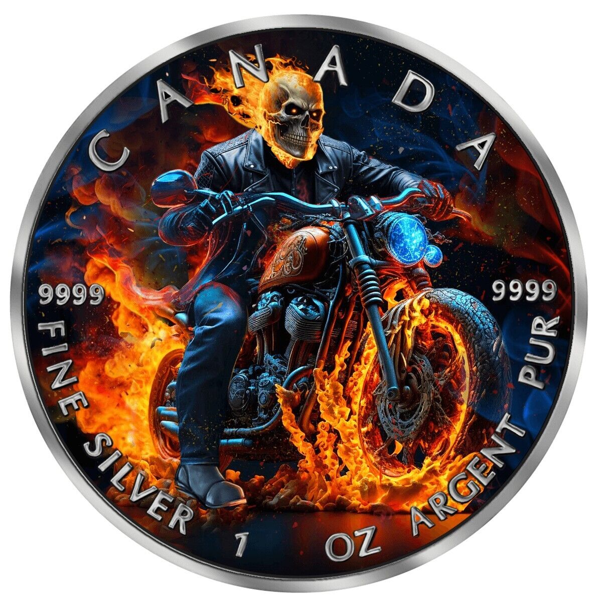 1 Oz Silver Coin 2023 Canada $5 Maple Leaf Dark Riders Burning Rider LE of 400