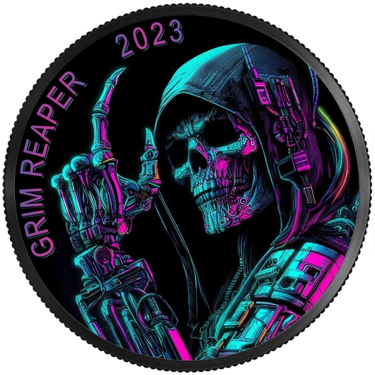 1 Oz Silver Coin 2023 Canada $5 Maple Leaf Grim Reaper Cyberpunk LE of 500