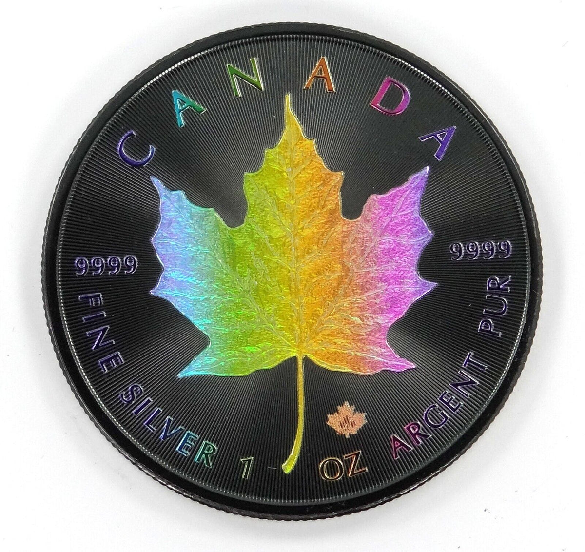 1 Oz Silver Coin 2023 Canada Maple $5 Rainbow Holo Limited Edition 100 pieces-classypw.com-2