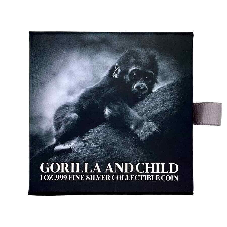 1 Oz Silver Coin 2023 Chad 5000 CFA Gorilla & Child Shaped Antiqued High Relief-classypw.com-5