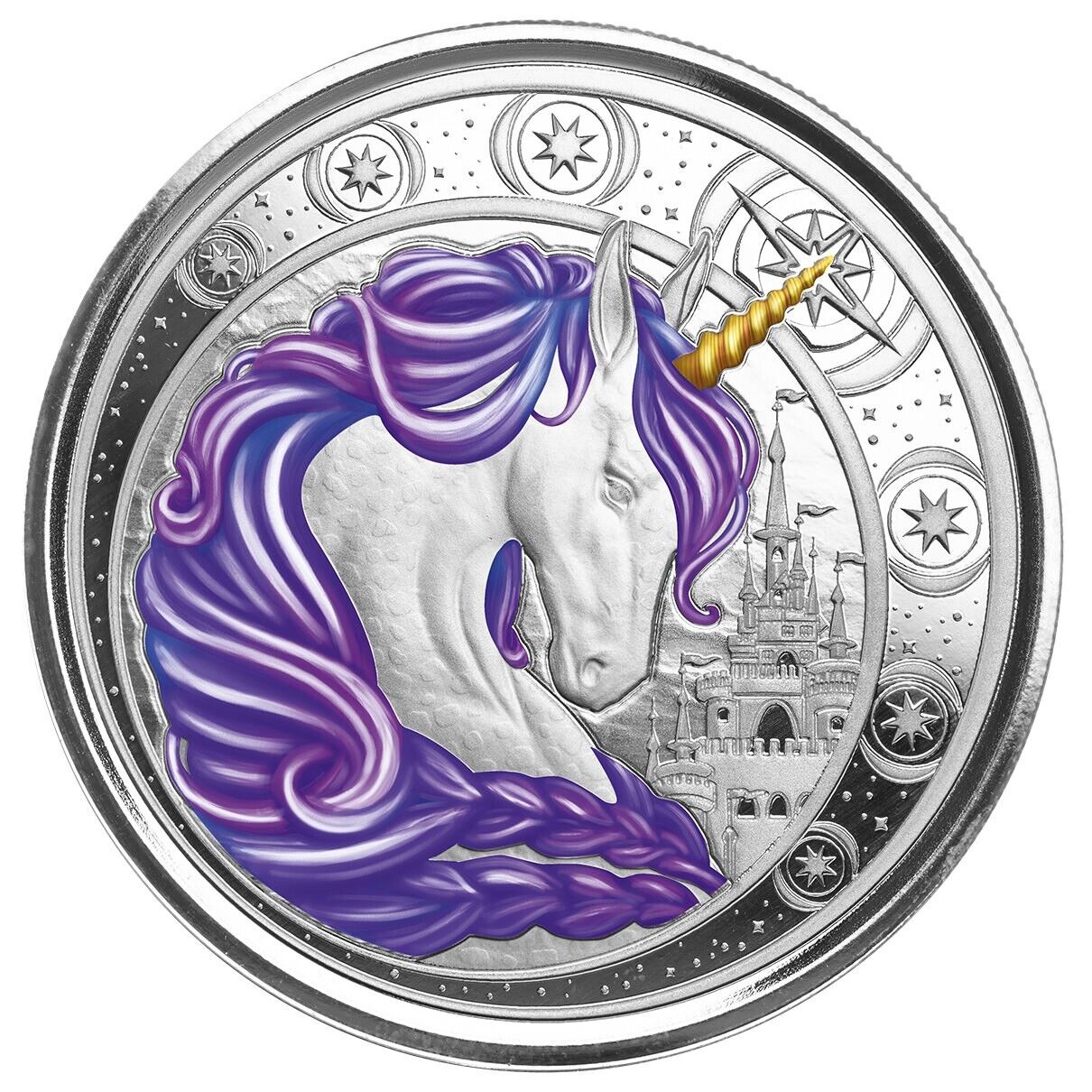 1 Oz Silver Coin 2023 Ghana 5 Cedis Unicorn Aurora Color - Purple #1998/2000-classypw.com-3