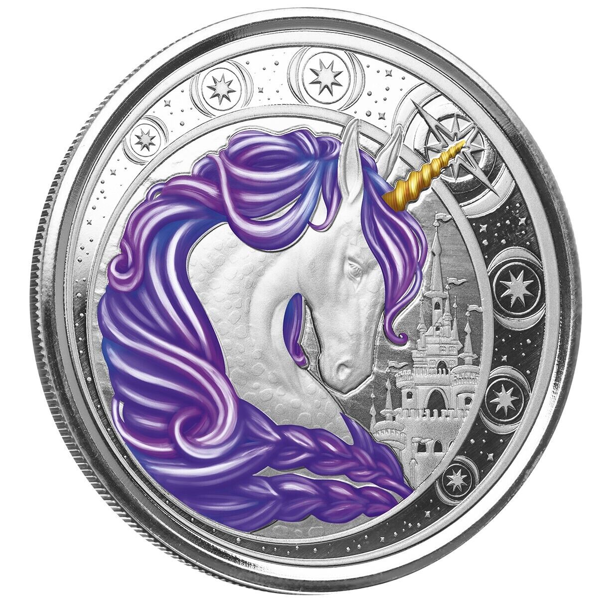 1 Oz Silver Coin 2023 Ghana 5 Cedis Unicorn Aurora Color - Purple #1998/2000-classypw.com-4