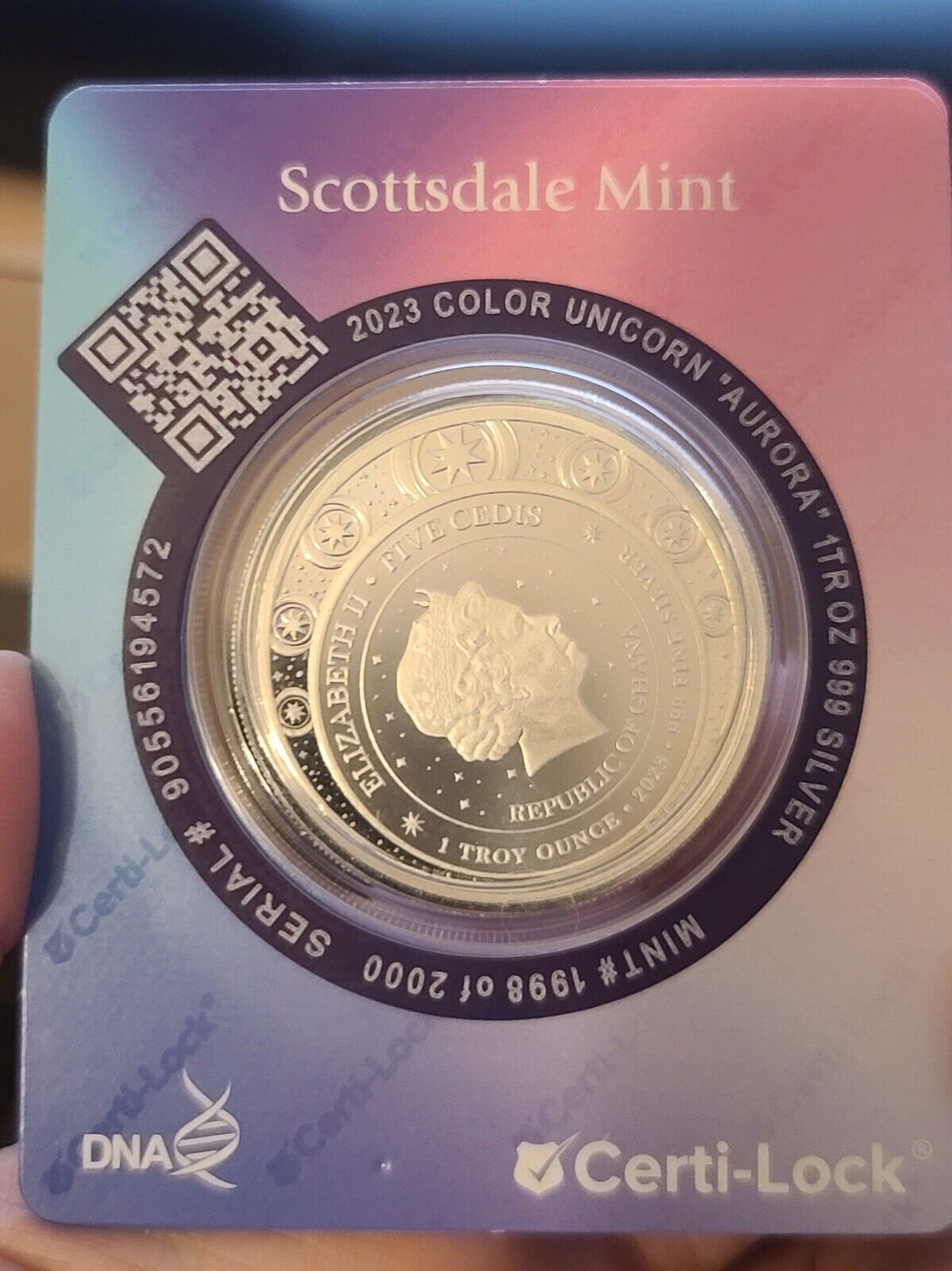 1 Oz Silver Coin 2023 Ghana 5 Cedis Unicorn Aurora Color - Purple #1998/2000-classypw.com-8