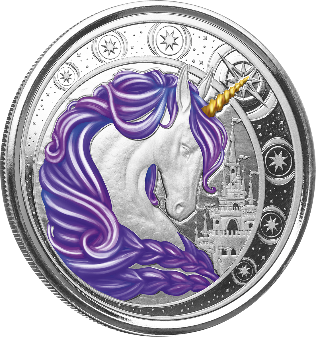 1 Oz Silver Coin 2023 Ghana 5 Cedis Unicorn Aurora Color - Purple #1999/2000-classypw.com-2