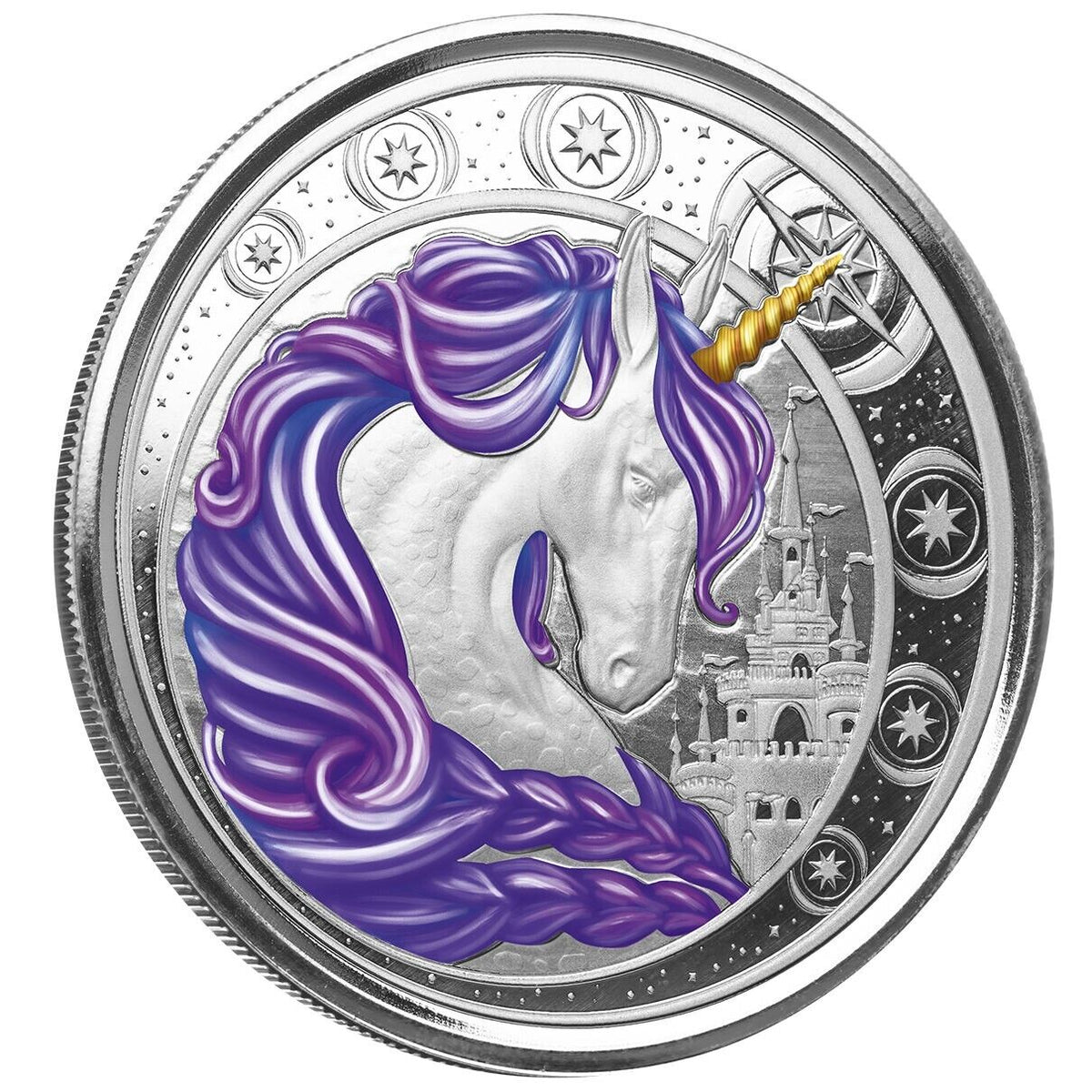1 Oz Silver Coin 2023 Ghana 5 Cedis Unicorn Aurora Color - Purple #1999/2000-classypw.com-4