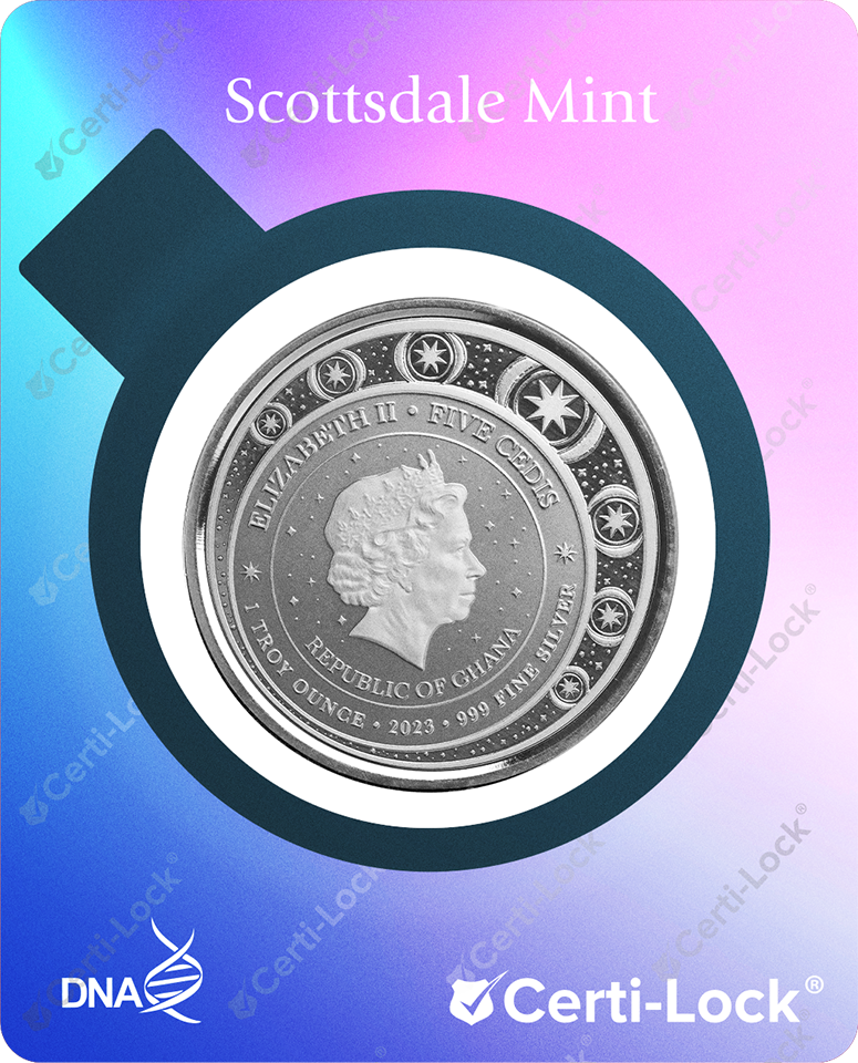 1 Oz Silver Coin 2023 Ghana 5 Cedis Unicorn Aurora Color - Purple #1999/2000-classypw.com-7