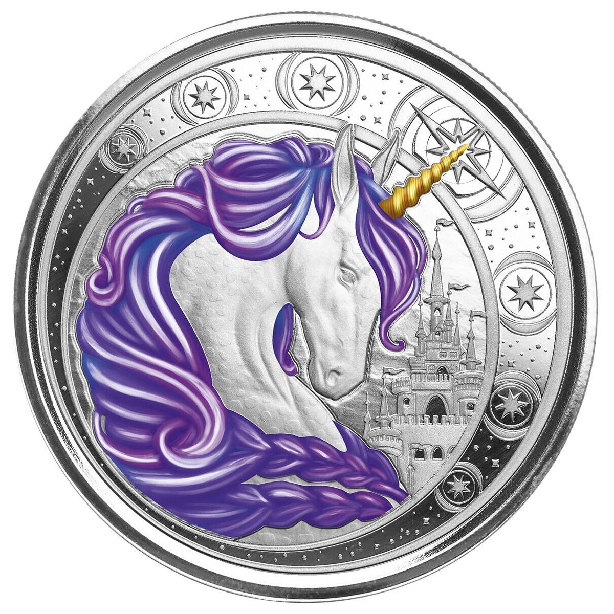 1 Oz Silver Coin 2023 Ghana 5 Cedis Unicorn Aurora Color Purple #2000/2000 WOW!-classypw.com-3