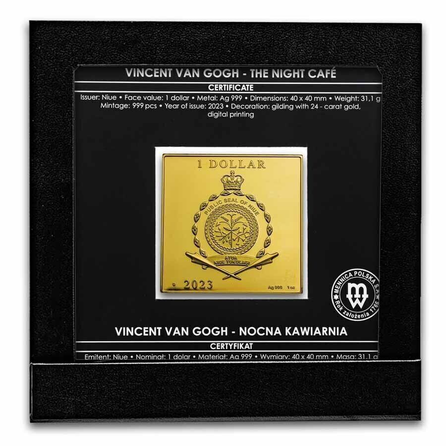 1 Oz Silver Coin 2023 Niue $1 Color Proof Vincent Van Gogh The Night Cafe