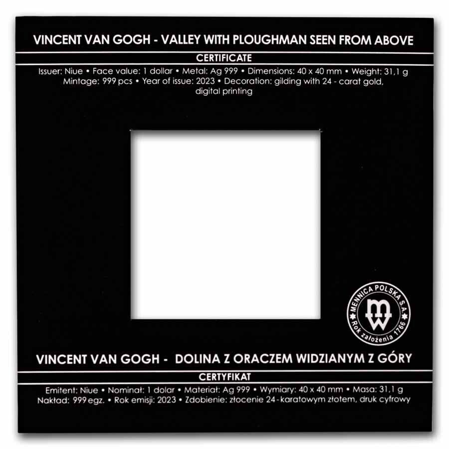 1 Oz Silver Coin 2023 Niue $1 Color Proof Vincent Van Gogh Valley with Ploughman-classypw.com-8