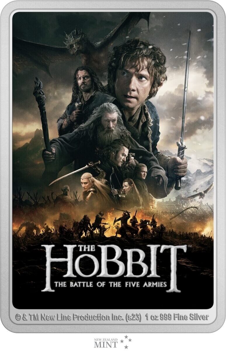 1 Oz Silver Coin 2023 Niue $2 The Hobbit Battle of the Five Armies Silver Poster