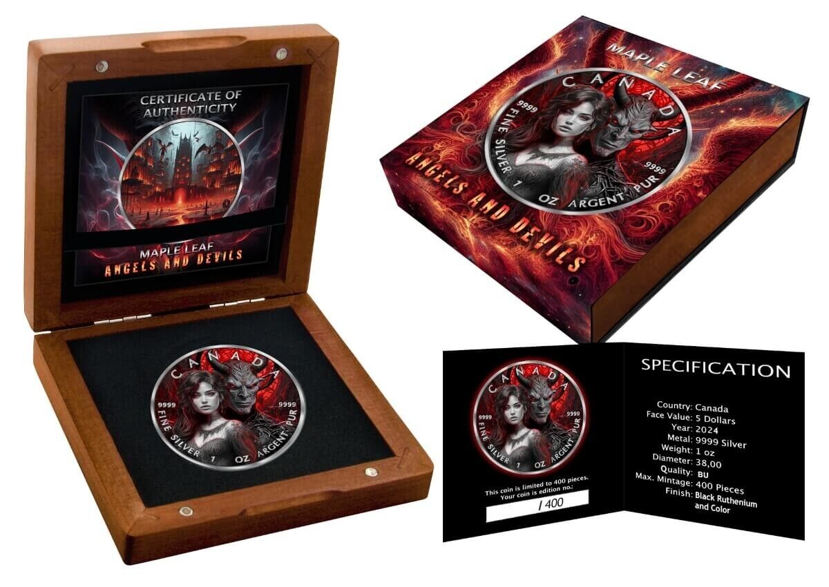 1 Oz Silver Coin 2024 Canada $5 Maple Leaf Angels and Devils Limited Edition 400